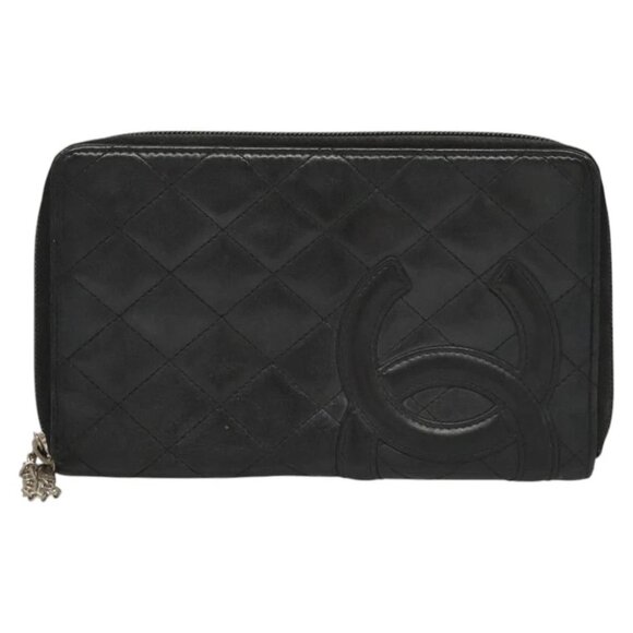 CHANEL Cambon Line Long Wallet Leather Black CC Auth - Picture 10 of 16